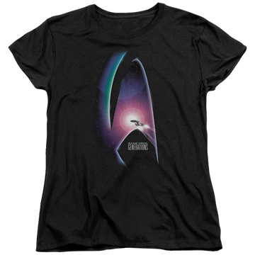Black women's t-shirt with Star Trek Movies Generations(Movie) graphic