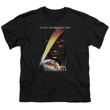 Black youth t-shirt for ages 8 to 12 with Star Trek Movies Insurrection(Movie) graphic