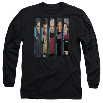 Black men's long sleeve t-shirt with Star Trek The Captains graphic