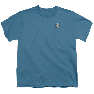 Slate youth t-shirt for ages 8 to 12 with Star Trek Deep Space Nine Ds9 Science Emblem graphic