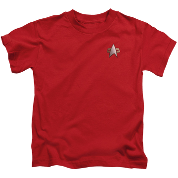 Red kid's t-shirt for ages 4 to 7 with Star Trek Deep Space Nine Ds9 Command Emblem graphic