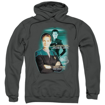 Charcoal pullover hoodie with Star Trek Deep Space Nine Jadzia Dax graphic