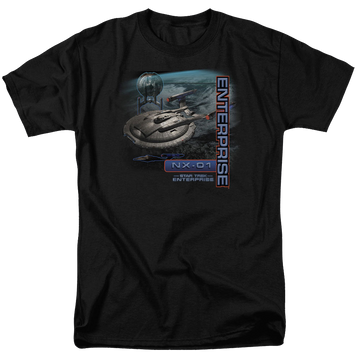 Black men's regular fit t-shirt with Star Trek Enterprise Nx 01 graphic