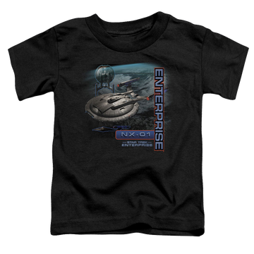 Black toddler t-shirt with Star Trek Enterprise Nx 01 graphic