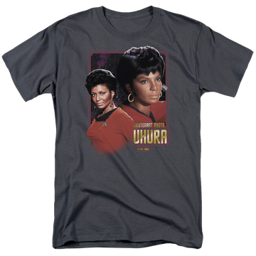 Charcoal men's regular fit t-shirt with Star Trek Lieutenant Uhura graphic