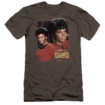 Charcoal men's premium slim fit t-shirt with Star Trek Lieutenant Uhura graphic