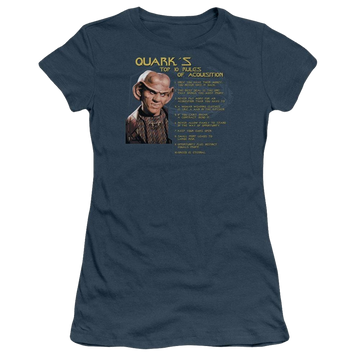 Indigo juniors t-shirt with Star Trek Deep Space Nine Quarks Rules graphic