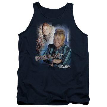 Navy men's tank with Star Trek Neelix graphic