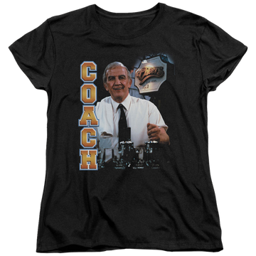 Black women's t-shirt with Cheers Coach graphic