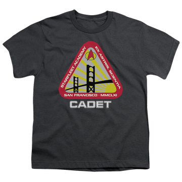 Charcoal youth t-shirt for ages 8 to 12 with Star Trek The Original Series Starfleet Cadet graphic