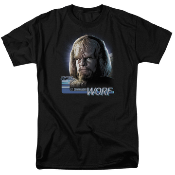 Black men's regular fit t-shirt with Star Trek The Next Generation Tng Worf graphic
