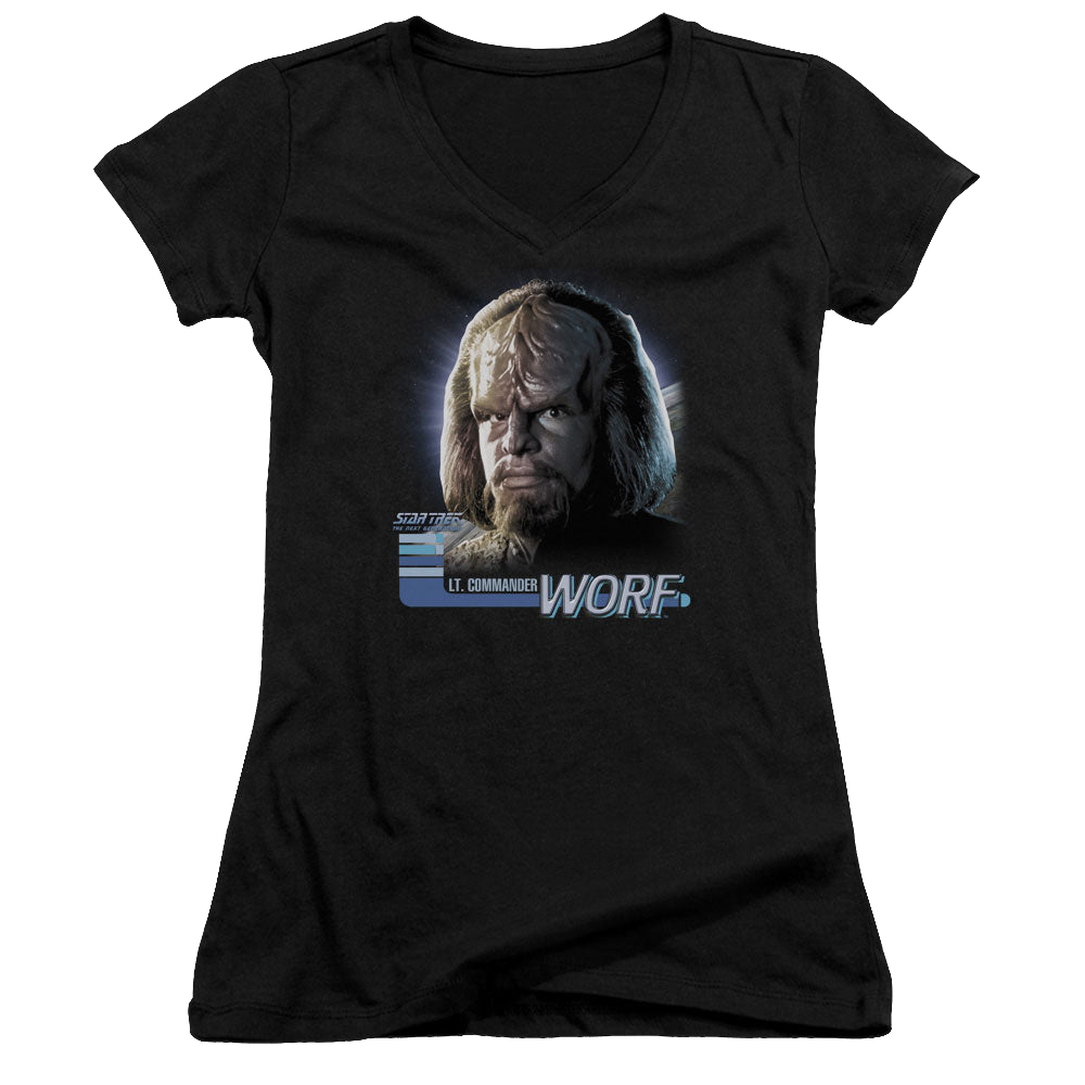Star Trek The Next Generation Tng Worf - Juniors V-Neck T-Shirt Juniors V-Neck T-Shirt Star Trek
