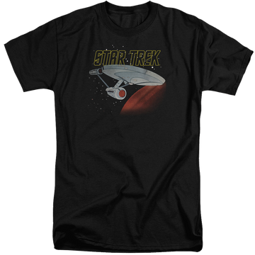 Black men's tall fit t-shirt with Star Trek Retro Enterprise graphic