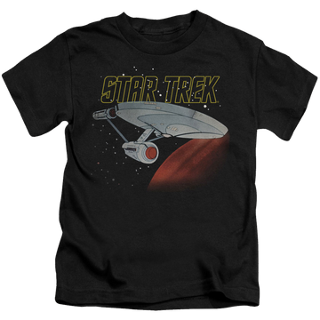 Black kid's t-shirt for ages 4 to 7 with Star Trek Retro Enterprise graphic