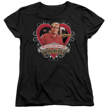 Black women's t-shirt with Cheers Woody graphic