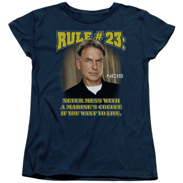 Navy women's t-shirt with NCIS Rule 23 graphic