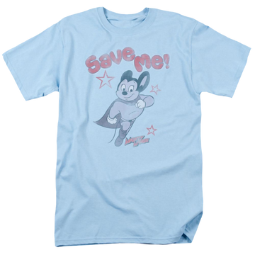 Light blue men's regular fit t-shirt with Mighty Mouse Save Me graphic
