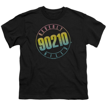 Black youth t-shirt for ages 8 to 12 with Beverly Hills 90210 Color Blend Logo graphic