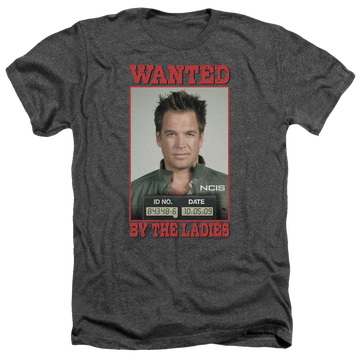 Charcoal men's heather t-shirt with NCIS Wanted graphic