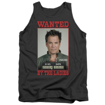 Charcoal men's tank with NCIS Wanted graphic