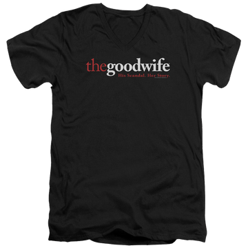 Black men's v-neck t-shirt with The Good Wife Logo graphic