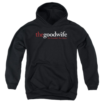 Black youth hoodie for ages 8 to 12 with The Good Wife Logo graphic