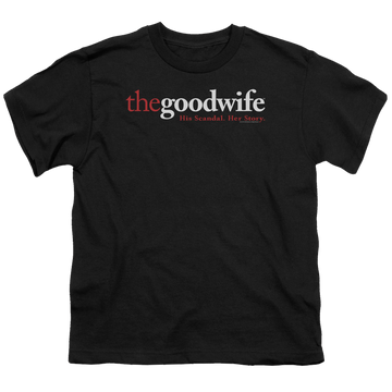 Black youth t-shirt for ages 8 to 12 with The Good Wife Logo graphic