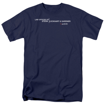 Navy men's regular fit t-shirt with The Good Wife Law Offices graphic