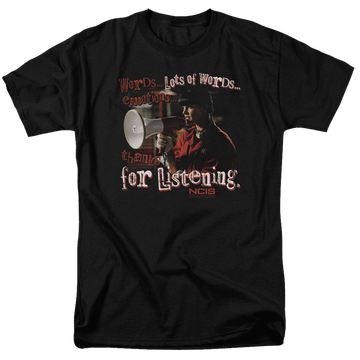 Black men's regular fit t-shirt with NCIS Thanks For Listening graphic