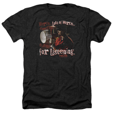 Charcoal men's heather t-shirt with NCIS Thanks For Listening graphic