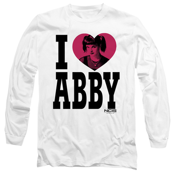 White men's long sleeve t-shirt with NCIS I Heart Abby graphic