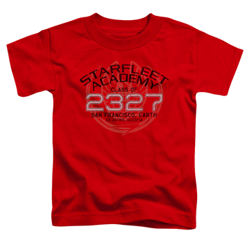 Red toddler t-shirt with Star Trek Picard Graduation graphic