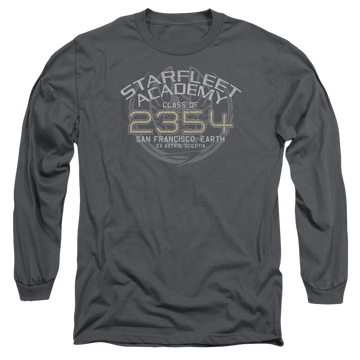 Charcoal men's long sleeve t-shirt with Star Trek Deep Space Nine Sisko Graduation graphic