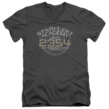 Charcoal men's v-neck t-shirt with Star Trek Deep Space Nine Sisko Graduation graphic