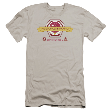 Silver men's premium slim fit t-shirt with Star Trek Kobayashi Maru graphic