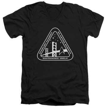 Black men's v-neck t-shirt with Star Trek White Academy Logo graphic