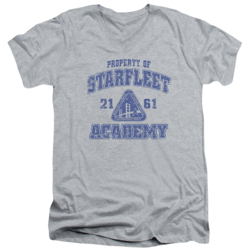 Athletic heather men's v-neck t-shirt with Star Trek Old School graphic