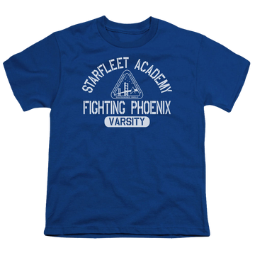 Royal youth t-shirt for ages 8 to 12 with Star Trek The Original Series Varsity graphic