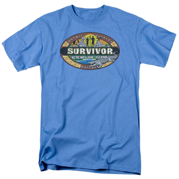 Carolina blue men's regular fit t-shirt with Survivor Redemption Island graphic