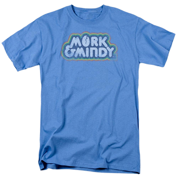 Carolina blue men's regular fit t-shirt with Mork & Mindy Distressed Mork Logo graphic
