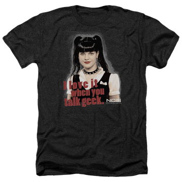Charcoal men's heather t-shirt with NCIS Geek Talk graphic