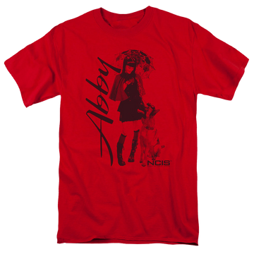 Red men's regular fit t-shirt with NCIS Sunny Day graphic