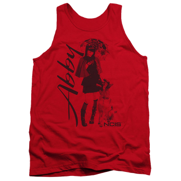 Red men's tank with NCIS Sunny Day graphic
