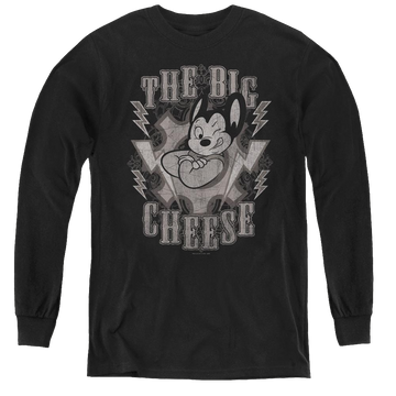 Black youth long sleeve t-shirt with Mighty Mouse The Big Cheese graphic