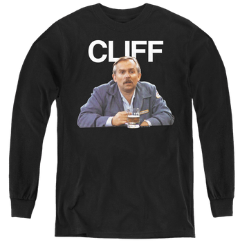 Black youth long sleeve t-shirt with Cheers Cliff graphic