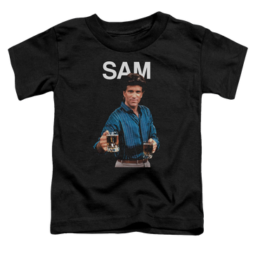 Black toddler t-shirt with Cheers Sam graphic