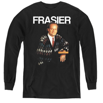 Black youth long sleeve t-shirt with Cheers Frasier graphic