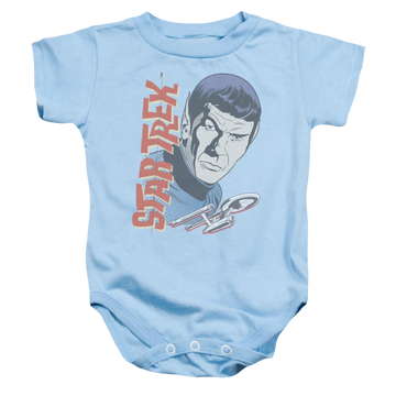 Light blue baby bodysuit with Star Trek Vintage Spock graphic