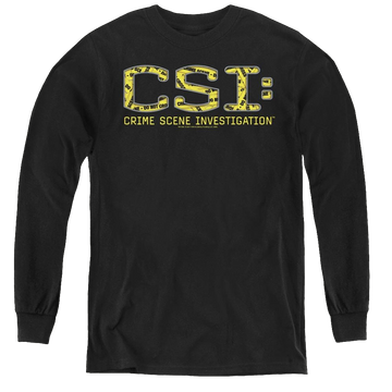 Black youth long sleeve t-shirt with CSI Collage Logo graphic