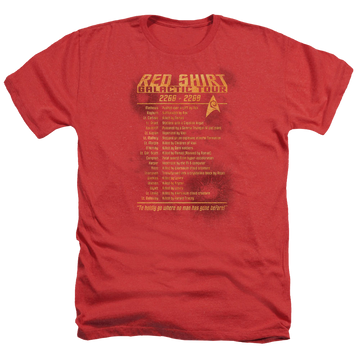 Red men's heather t-shirt with Star Trek Red Shirt Tour graphic